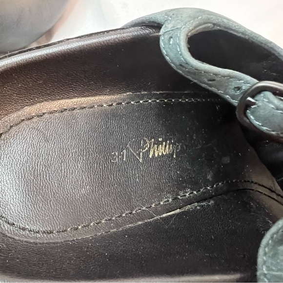 3-1 PHILLIP LIM Black Leather Grey Nubuck Open Toe Heels Size 5.5 - Picture 9 of 13